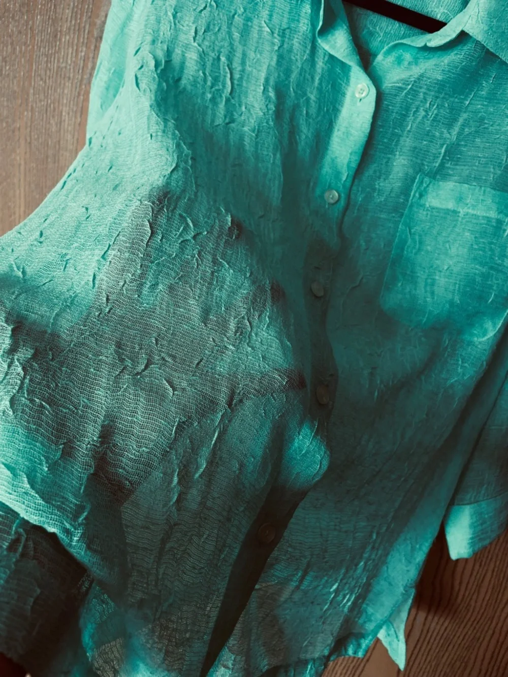 COLDWATER CREEK SEMI-SHEER XL BUTTON FRONT TOP SHIRT 3/4 SLEEVES TEAL - Picture 6 of 8